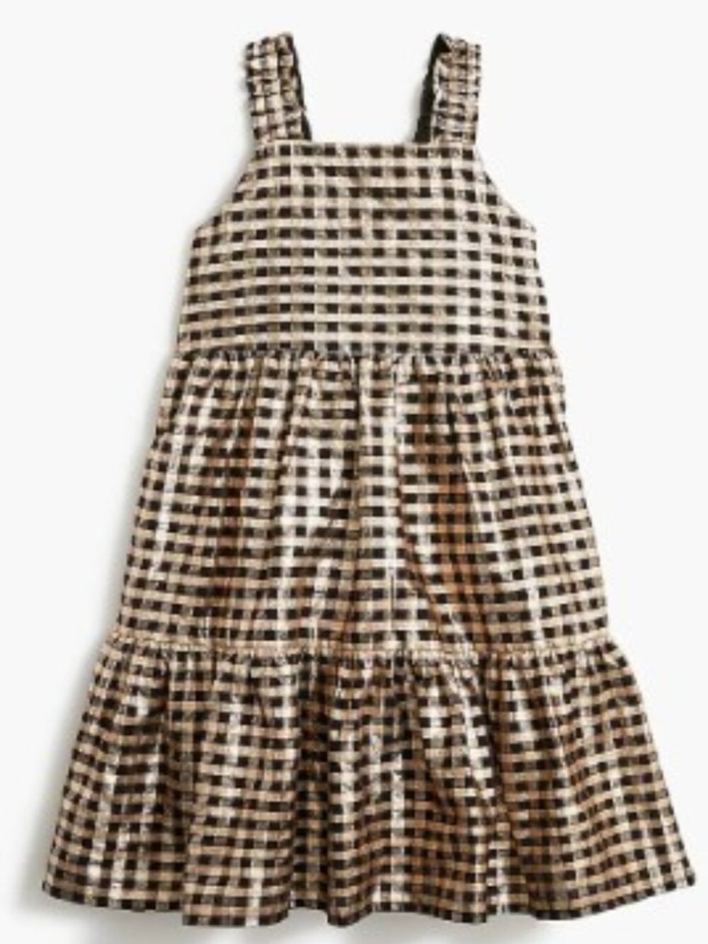 NWT Crewcuts J.Crew Girls Black Gold Metallic Gingham Tiered Dress 14